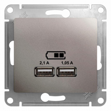 Механизм розетки USB 1-м СП Glossa 5В/2100мА 2х5В/1050мА платина SchE GSL001233 504580
