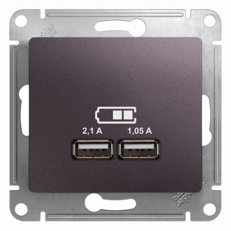 Механизм розетки USB 1-м СП Glossa 5В/2100мА 2х5В/1050мА сиренев. туман SchE GSL001433 504582