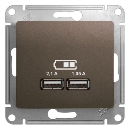 Механизм розетки USB 1-м СП Glossa 5В/2100мА 2х5В/1050мА шоколад SchE GSL000833 504576