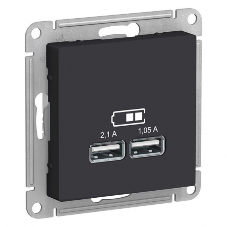 Механизм розетки USB ATLAS DESIGN 5В 1порт х 2.1А 2порта х 1.05А карбон SchE ATN001033 1240536