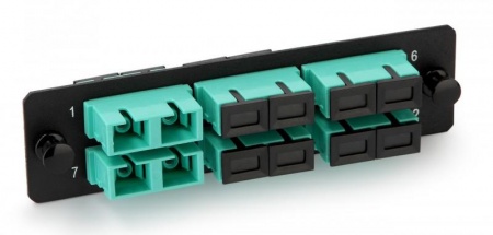 Панель FO-FPM-W120H32-6DSC-AQ для FO-19BX с 6 SC (duplex) адаптерами 12 волокон многомод. OM3/OM4 120х32мм адаптеры а аква (aqua) Hyperline 54208 1203241