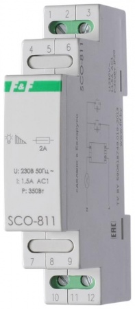Регулятор освещенности SCO-811 (для ламп накал. мощность до 350Вт; 1 модуль; монтаж на DIN-рейке 230В 1.5А IP20) F&F EA01.006.004 320149