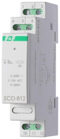 Регулятор освещенности SCO-812 (для ламп накал. мощность до 350Вт; функция памяти установленного уровня освещенности; 1 модуль; монтаж на DIN-рейке 230В 1.5А IP20) F&F EA01.006.005 320150