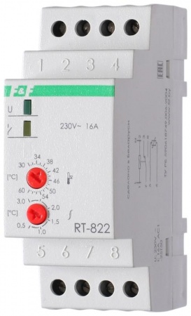 Регулятор температуры RT-822 (от +30 до +60 град.С; выносной датчик; монтаж на DIN-рейке 35мм 50-260В 16А 1P IP20) F&F EA07.001.005 320306