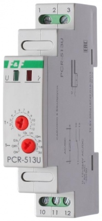 Реле времени PCR-513U (задержка вкл. 12-264В AC/DC 8А 1перекл. IP20 монтаж на DIN-рейке) F&F EA02.001.004 253881