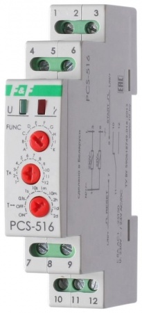 Реле времени PCS-516 (многофункц. (вход: START/RESET) 230В 8А 1перекл. IP20 монтаж на DIN-рейке)(аналог РВО-1М) F&F EA02.001.013 253890