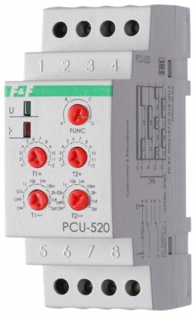 Реле времени PCU-520 (многофункц. 230В 2х8А 2перекл. IP20 монтаж на DIN-рейке) F&F EA02.001.012 253889