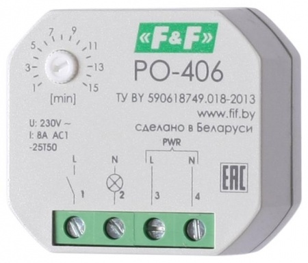 Реле времени PO-406 (задержка выкл. /управ. контактом 230В 8А 1НО IP20 монтаж в коробку d-60мм) F&F EA02.001.019 253896