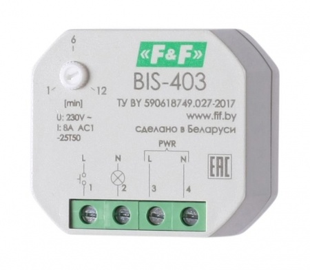 Реле импульсное BIS-403 (230В 8А 1Z с лестничным автоматом в монтаж. коробку d60мм) F&F EA01.005.004 313448
