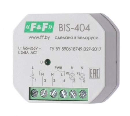 Реле импульсное BIS-404 (управление двумя нагрузками; для установки в монтажную коробку 230В 2х5А 2х1Z IP40) F&F EA01.005.006 320144