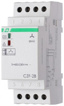 Реле контроля наличия фаз CZF-2B (монтаж на DIN-рейке 35мм 3х400/230+N 8А 1Z IP20) F&F EA04.003.002 320244