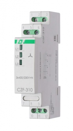 Реле контроля фаз CZF-310 (1 модуль; монтаж на DIN-рейке; 3х400/230+N 8А 1NO/NC IP20) F&F EA04.001.005 227290