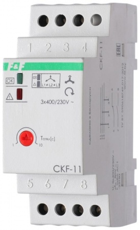 Реле контроля фаз для сетей с изолированной нейтралью CKF-11 (монтаж на DIN-рейке 35мм; регулировка задержки отключения; контроль чередования фаз; 3х400В 8А 1Z 1R IP20)(аналог ЕЛ-11Е) F&F EA04.004.003 320249
