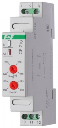 Реле напряжения CP-710 (однофазный; контроль верхнего и нижнего значений напряжения; монтаж на DIN-рейке 35мм; 230В 10А 1P IP20) F&F EA04.009.001 320282