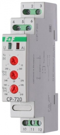 Реле напряжения CP-720 (однофазный; контроль верхнего и нижнего значений напряжения; 150-450В AC 16А 1NO/NC IP20) F&F EA04.009.002 247611