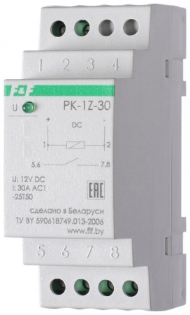 Реле промежуточное PK-1Z-30 (монтаж на DIN-рейке 35мм 12В DC 30А 1Z IP20) F&F EA06.001.018 320994
