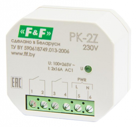 Реле промежуточное PK-2Z-230 100-265В AC/DC 16А 2NO/NC для установки в монтаж. коробку d=60мм IP20 F&F EA06.001.049 452679