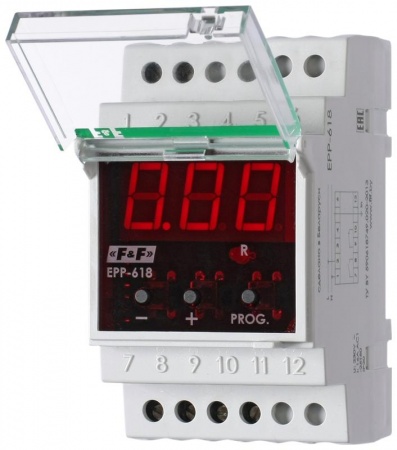 Реле тока EPP-618 (многофункциональное; диапазон контролируемых токов 0.5-50А (с внешними трансформаторами тока более до 999А); монтаж на DIN-рейке 35мм 150-250В AC 16А 1P IP20) F&F EA03.004.007 320160