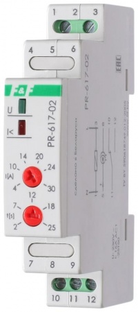 Реле тока PR-617-02 (диапазон 4-30А; с задержкой отключения; сквозной канал; монтаж на DIN-рейке 35мм 230В 16А 1Z IP20) F&F EA05.001.003 320302