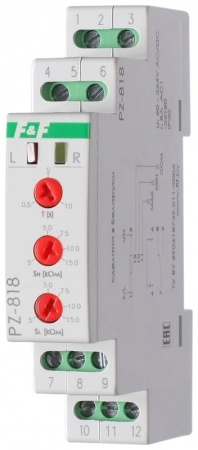 Реле уровня жидкости PZ-818 (без датчиков; двухуровн.; выбор режима работы; раздел. регулир. задержки переключ. по уровням; 1 модуль; монтаж на DIN-рейке) F&F EA08.001.009 501739