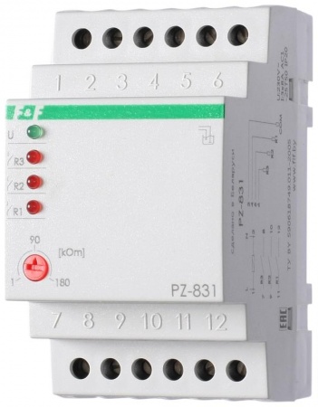Реле уровня жидкости PZ-831 (без датчиков; трехуровн.; независим. контроль по каждому уровню; 3 модуля; монтаж на DIN-рейке) F&F EA08.001.011 501741