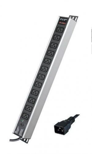 Блок распределения питанияя вертикальный для 19дюйм шкафов 16А 12хС19 индикатор питания тока защита от перегрузки вх. ДКС R5V12PIOPCDC19 482881