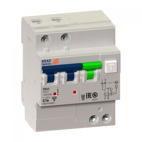 Выключатель автоматический дифференциального тока 2п C 16А 100мА тип A 6кА OptiDin VD63 УХЛ4 КЭАЗ 103461 1024315