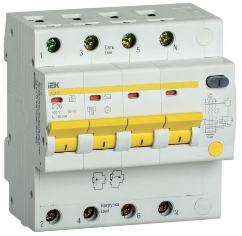 Выключатель автоматический дифференциального тока селективный 4п 20А 100мА тип AC АД12S ИЭК MAD13-4-020-C-100 424138