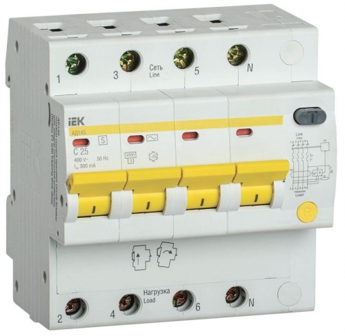 Выключатель автоматический дифференциального тока селективный 4п 25А 300мА тип AC АД12S ИЭК MAD13-4-025-C-300 424141