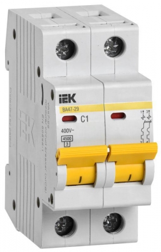 Выключатель автоматический модульный 2п C 1А 4.5кА ВА47-29 ИЭК MVA20-2-001-C 35792