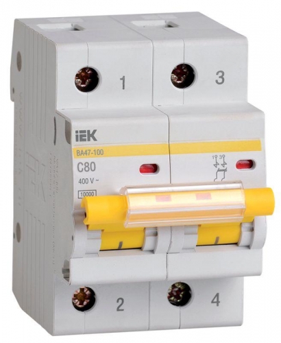 Выключатель автоматический модульный 2п C 80А 10кА ВА47-100 ИЭК MVA40-2-080-C 202183