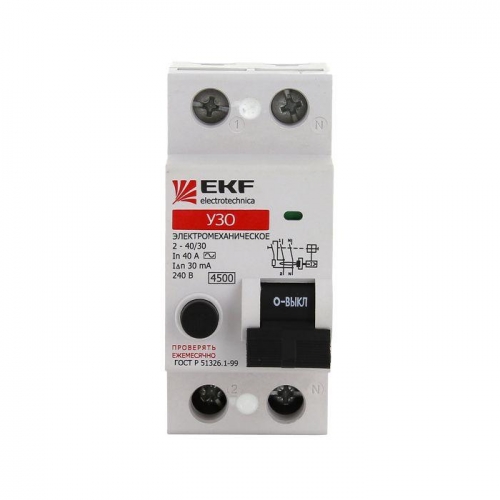 Выключатель дифференциального тока (УЗО) 2п 16А 30мА тип AC (электромех.) EKF elcb-2-16-30-em 50632