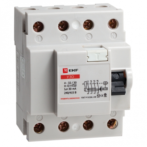 Выключатель дифференциального тока (УЗО) 4п 25А 30мА тип AC (электромех.) EKF elcb-4-25-30-em 50637