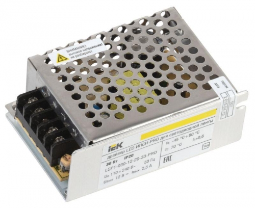 Драйвер LED ИПСН-PRO 5050 30Вт 12В блок-клеммы IP20 ИЭК LSP1-030-12-20-33-PRO 342211