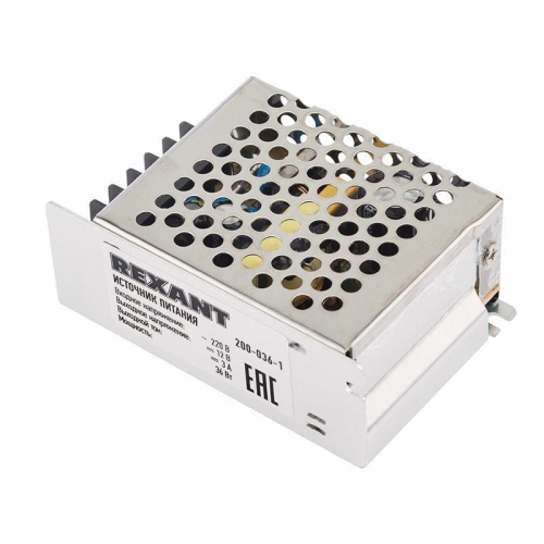 Источник питания LED 220В 12В 36Вт с разъемами под винт без влагозащ. (IP23) Rexant 200-036-1 248524