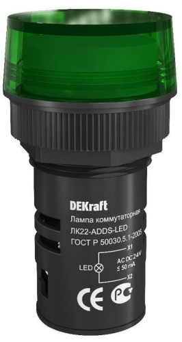 Лампа коммутац. ADDS 22мм LED 24В AC/DC ЛK-22 зел. DEKraft 25065DEK 1113523