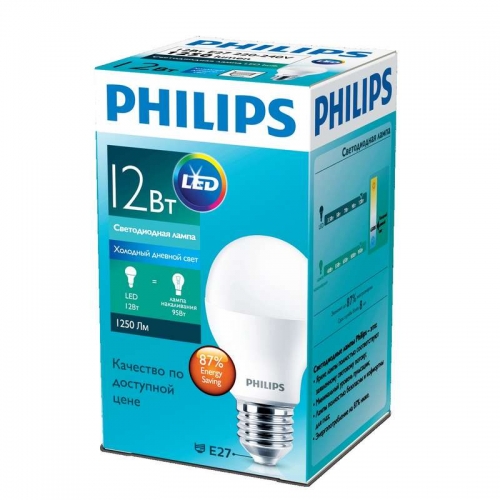 Лампа светодиодная ESS LEDBulb 12Вт (120Вт) грушевидная 6500К E27 230В A60 RCA Philips 929001379987 / 871869673757600 1224535