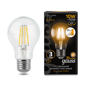 Лампа светодиодная Filament A60 10Вт 2700К E27 step dimmable Gauss 102802110-S 1252111