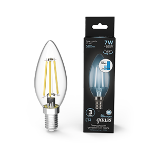 Лампа светодиодная Filament Candle 7Вт 4100К E14 step dimmable Gauss 103801207-S 1252114