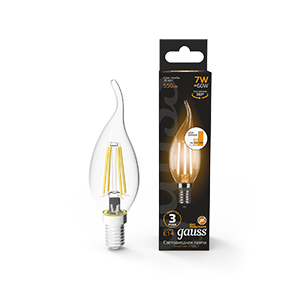 Лампа светодиодная Filament Candle tailed 7Вт 2700К E14 step dimmable Gauss 104801107-S 1252115