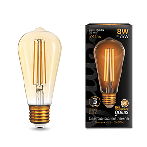 Лампа светодиодная Filament ST64 8Вт 2400К E27 Golden Gauss 157802008 1252109