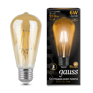 Лампа светодиодная Filament ST64 E27 6Вт 4100К Golden LOFT GAUSS 102802006 448502