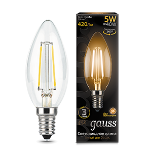 Лампа светодиодная Filament Свеча E14 5Вт 2700К GAUSS 103801105 448492