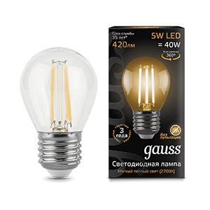 Лампа светодиодная Filament Шар E27 5Вт 2700К GAUSS 105802105 448500