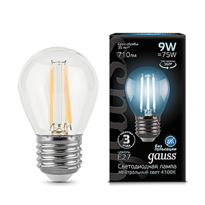 Лампа светодиодная Filament Шар E27 9Вт 4100К GAUSS 105802209 503380