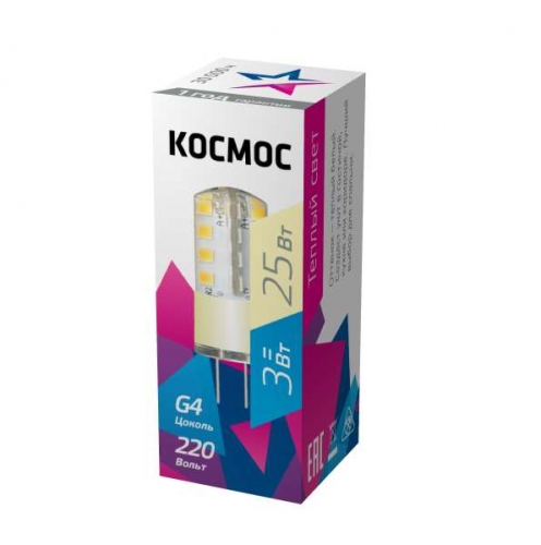 Лампа светодиодная LED 3Вт 220В G4 3000К КОСМОС LksmLED3wJCG4220v30 482438