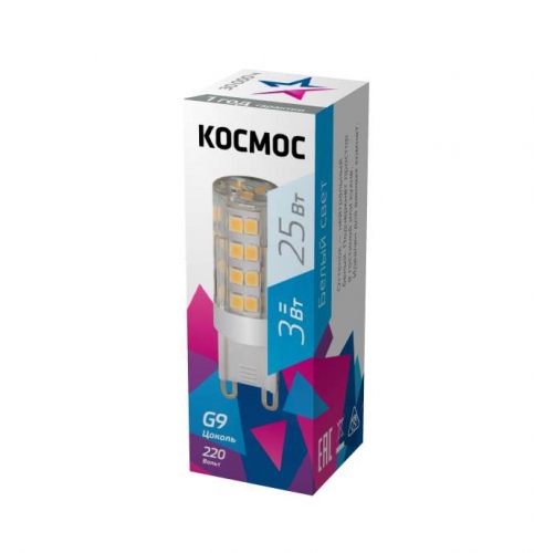 Лампа светодиодная LED 3Вт 220В G9 4500К КОСМОС LksmLED3WG9C4500pc 482435