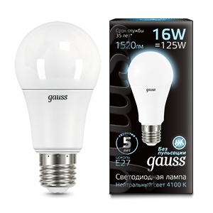 Лампа светодиодная Led A60 16Вт E27 4100К Gauss 102502216 503355