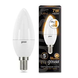 Лампа светодиодная LED Candle 7Вт E14 2700К step dimmable (диммир.) Gauss 103101107-S 479952