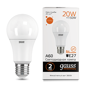 Лампа светодиодная LED Elementary A60 20Вт E27 2700К 1/10/40 Gauss 23219 459560